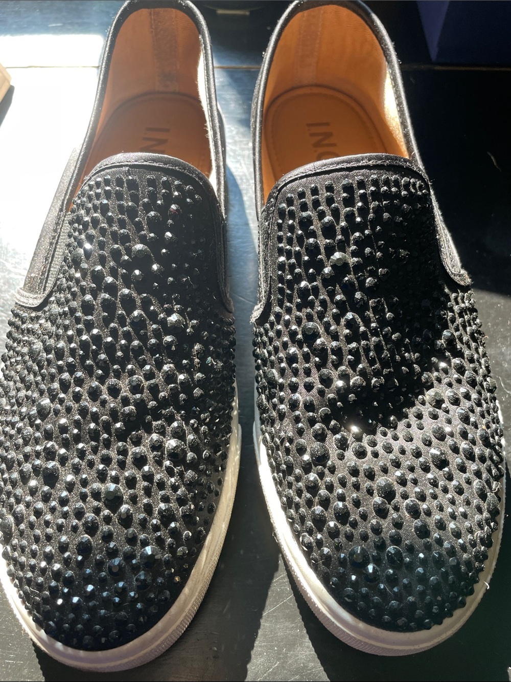 Black Crystal-Embellished Slip-On Sneakers